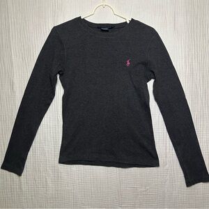 Ralph Lauren Sport Womens Charcoal Gray Long Sleeve Shirt Crewneck Pony Logo-M